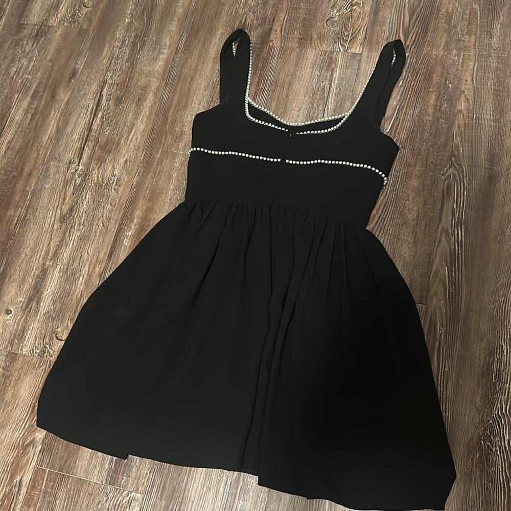 NWT NEW Amanda Uprichard Basilia Elegant Black Mini Dress Pearl Accents Small - Picture 10 of 11